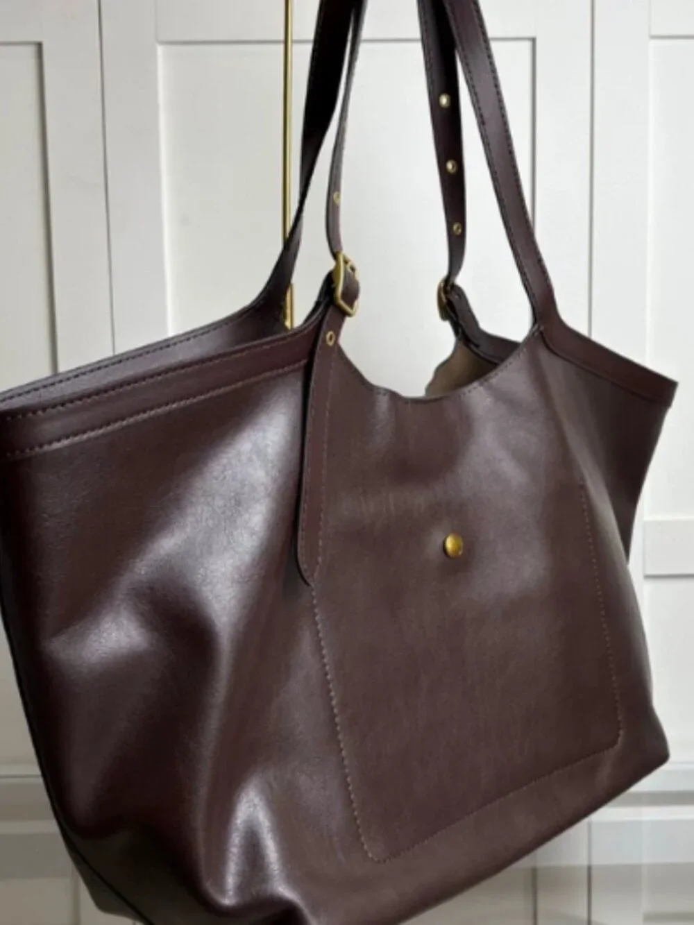 Vintage Brown Leather Tote Purse Elegant Work Bag